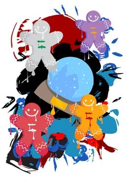 Snow Globe and Gingerbread Man Christmas Cookie graffiti. Abstract modern s.. Stock Illustration