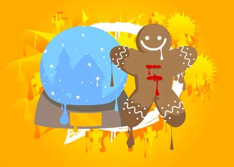 Snow Globe and Gingerbread Man Christmas Cookie graffiti. Abstract modern s.. Stock Illustration