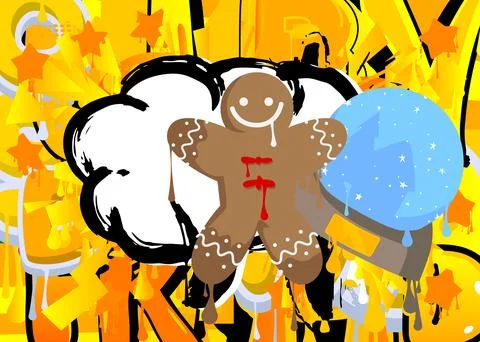 Snow Globe and Gingerbread Man Christmas Cookie graffiti. Abstract modern s.. Stock Illustration