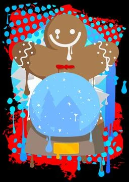 Snow Globe and Gingerbread Man Christmas Cookie graffiti. Abstract modern s.. Stock Illustration