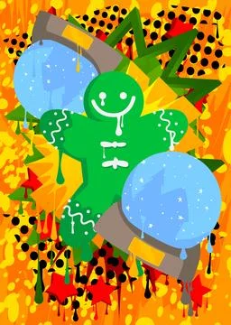 Snow Globe and Gingerbread Man Christmas Cookie graffiti. Abstract modern s.. Stock Illustration
