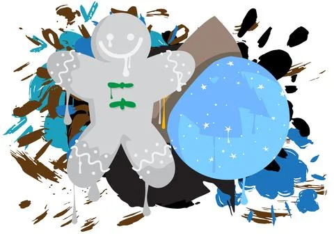 Snow Globe and Gingerbread Man Christmas Cookie graffiti. Abstract modern s.. Stock Illustration