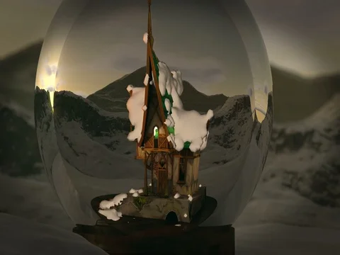 Snow globe cabin, with pan move and atmosphere change 動画素材 70932926