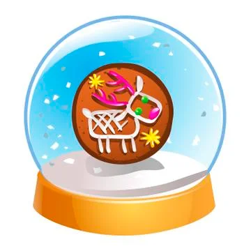 Snow globe with Christmas deer inside isolated on white background.  Stock Illustration