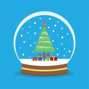 Snow globe with a Christmas tree inside. Stock Illustration