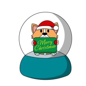 Snow globe with cute Corgi with congratulation in color Illustrazione stock