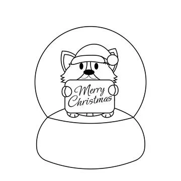 Snow globe with cute Corgi with congratulation in black and white Illustrazione stock