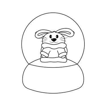 Snow globe with cute Rabbit in sweater in black and white Stock-Illustration