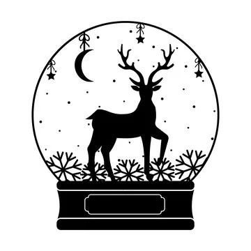 Snow globe with deer, black stencil, vector isolated illustration Stock Illustration
