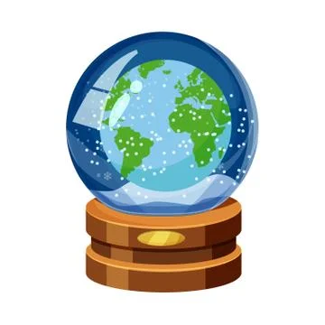Snow globe with Earth, world map, snow, cartoon style, vector, isolated Stock Illustration