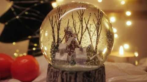 The snow globe with house model and Christmas tree. Stock Footage 268032383