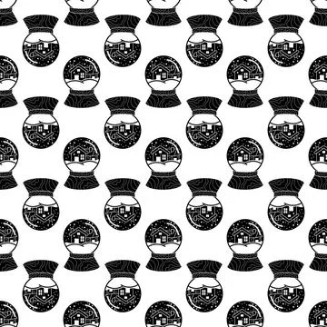 Snow globe house pattern seamless vector Illustrazione stock