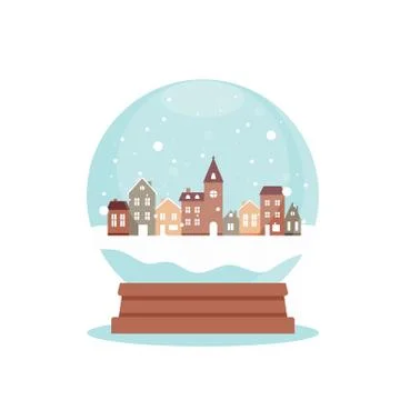 Snow globe with houses inside, vector illustration in flat style Stock Illustration