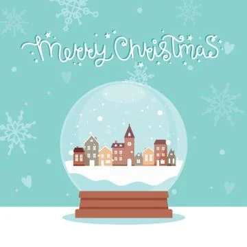 Snow globe with houses inside, vector illustration in flat style Illustrazione stock