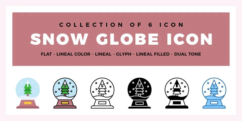 Snow Globe Icon Set 6 Flat. Lineal. Glyph. and Dual-Tone Designs Stock Illustration