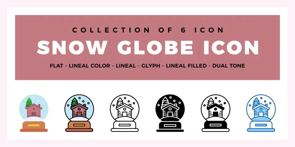 Snow Globe Icon Set Flat. Lineal. Glyph Styles for Winter Holidays Stock Illustration