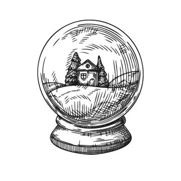 Snow globe isolated on white background. Sketch Stock Illustration