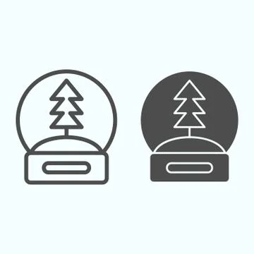 Snow globe line and solid icon. Glass crystal ball with new year eve tree 库存插图
