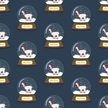 Snow globe with llama in hat seamless pattern Illustrazione stock