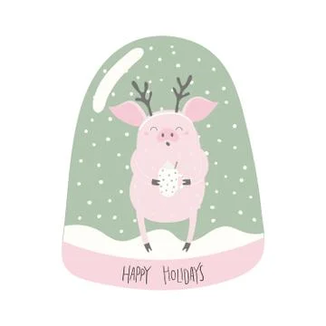 Snow globe with pig Stock Illustration