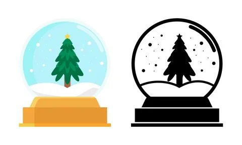 Snow Globe Pine Tree Winter Ornament with Colorful and Monochrome Decorative Stock Illustration