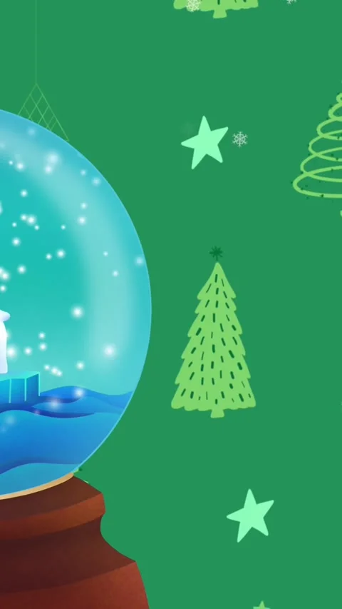 Snow globe with polar bear and north pole sign over christmas trees and stars on Vídeo Stock 343617700