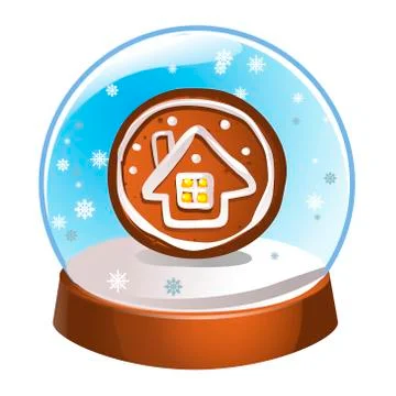 Snow globe with a winter house inside isolated on white background.  Stock Illustration