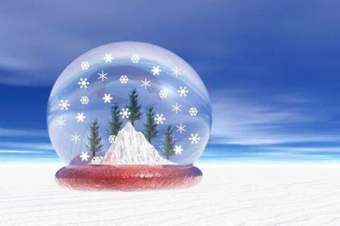 Snow globe, winter landscape, 3d computer graphics Stock-Illustration
