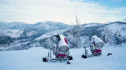Snow Gun Doesn't Work, Because the Ski Slopes Are Closed Due to Coronavirus. Stock Footage 147052188