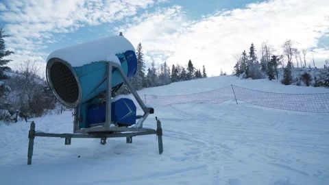 Snow Gun on the Empty Ski Slopes in Slovakia. Stock Footage 147051057