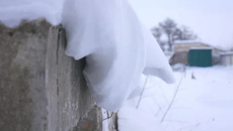 Snow hangs dangerously. Possible descent or collapse. Stock Footage 111917735