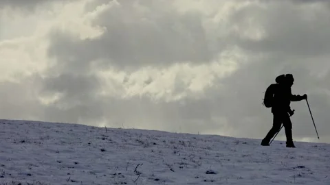 Snow Hiking In Blizzard Man Stock Footage 220736062