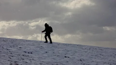 Snow Hiking In Blizzard Man Stock-Footage 220736111