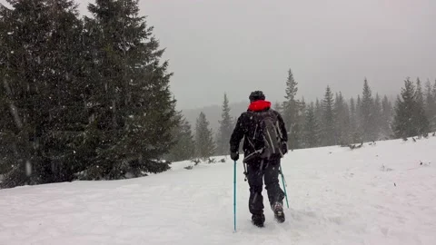 Snow Hiking In Blizzard Man Stock Footage 220736802