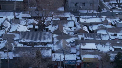 Snow on hutong rooftops, Beijing, China Stock Footage 55921753