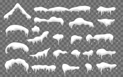 Snow, ice cap with shadow. Snowy elements on winter background. Snowfall and  Illustrazione stock