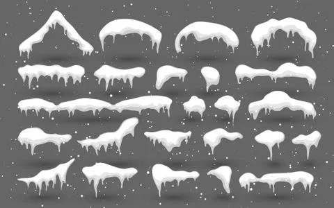 Snow, ice cap with shadow. Snowy elements on winter background. Snowfall and  Stock Illustration