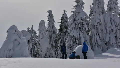 Snow igloo building in the high mountain Stock Footage 89833072