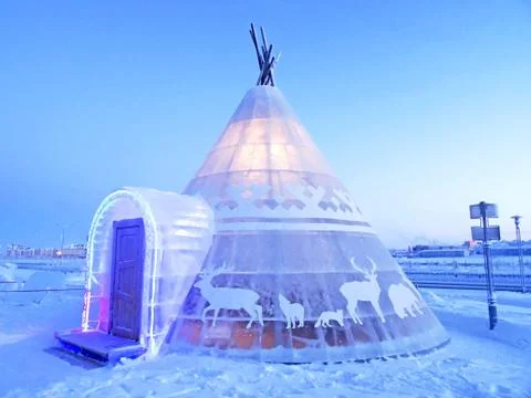 Snow igloo luminous Stock Photos