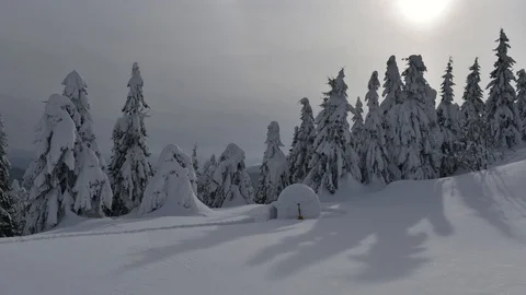 Snow igloo in the winter Carpathian mountains Stock Footage 89830588