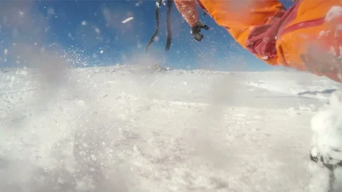 Snow kite in the mountain. View from the ground Stock Footage 87214167