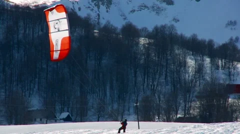 Snow Kite Surfing Stock Footage