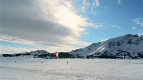 Snow Kite Surfing Stock Footage
