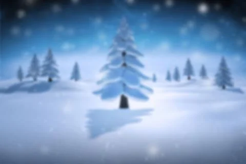 Snow-laden pine is standing in flat design evergreen grove with snowdrifts and Stock Illustration