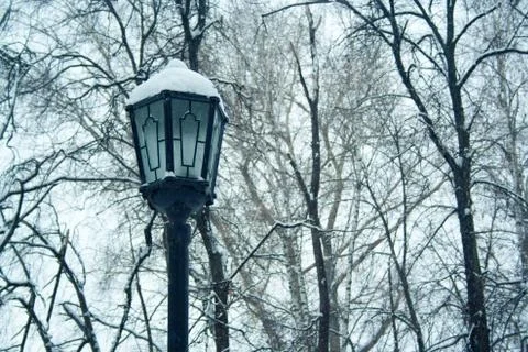 Snow at lamp 스톡 사진