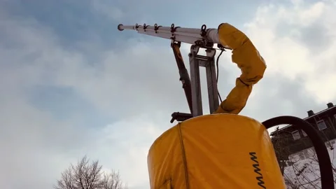 Snow lance for making snow in winter surrounded by snow but not switched on Stock Footage 236072428