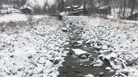 Snow landscape and stream Video stock 169391093