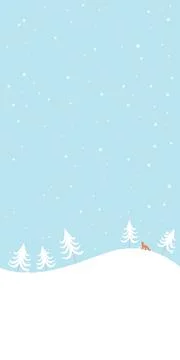 Snow landscape with pine tree and fox childish style vertical vector illust.. Stock Illustration