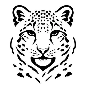 Snow leopard face in black and white design on white background. Stock Illustration