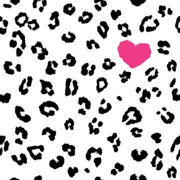 Snow leopard with heart seamless tiling pattern Stock Illustration